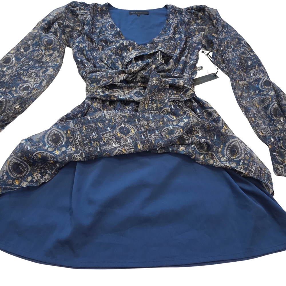 House of Harlow 1960 "Alba" Blue Mosaic Surplice Mini Dress | Size XS | - Picture 8 of 15